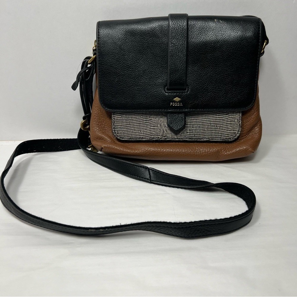Fossil Kinley Black‎ & Tan Color Block Crossbody Bag